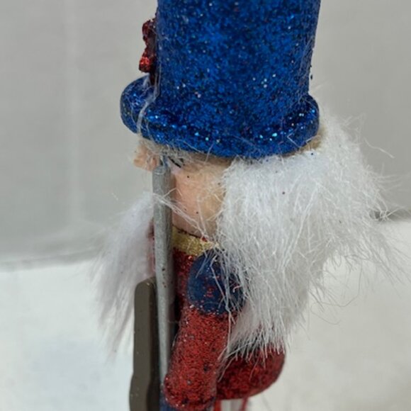VTG Patriotic Nutcracker Style Christmas Soldier Wooden Tree Ornament 4.25" Tall - Picture 5 of 9